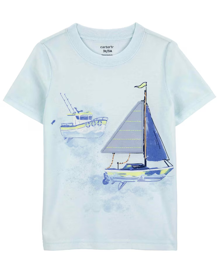Camiseta infantil manga curta barco de pesca azul | Carter's
