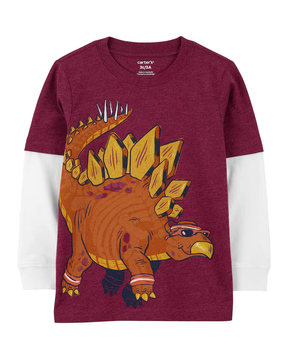 Camiseta infantil manga longa stegosauru vinho | Carter's