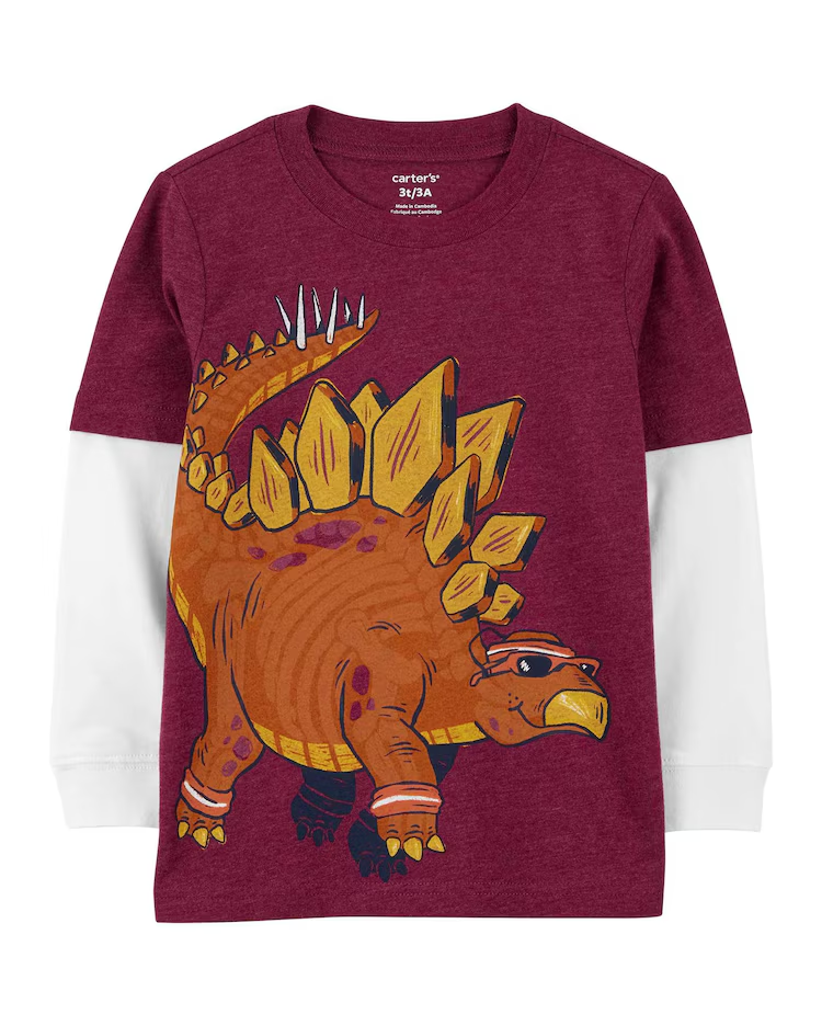 Camiseta infantil manga longa stegosauru vinho | Carter's