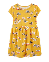Vestido infantil evasê floral camadas amarelo | Carter's