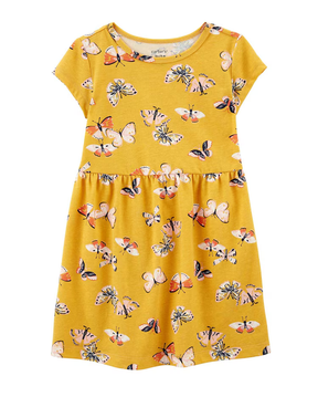 Vestido infantil evasê floral camadas amarelo | Carter's