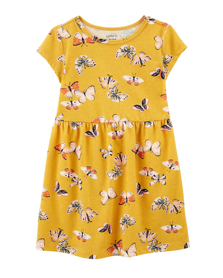 Vestido infantil evasê floral camadas amarelo | Carter's