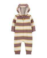 Macacão bebê listrado com capuz bege | Carter's