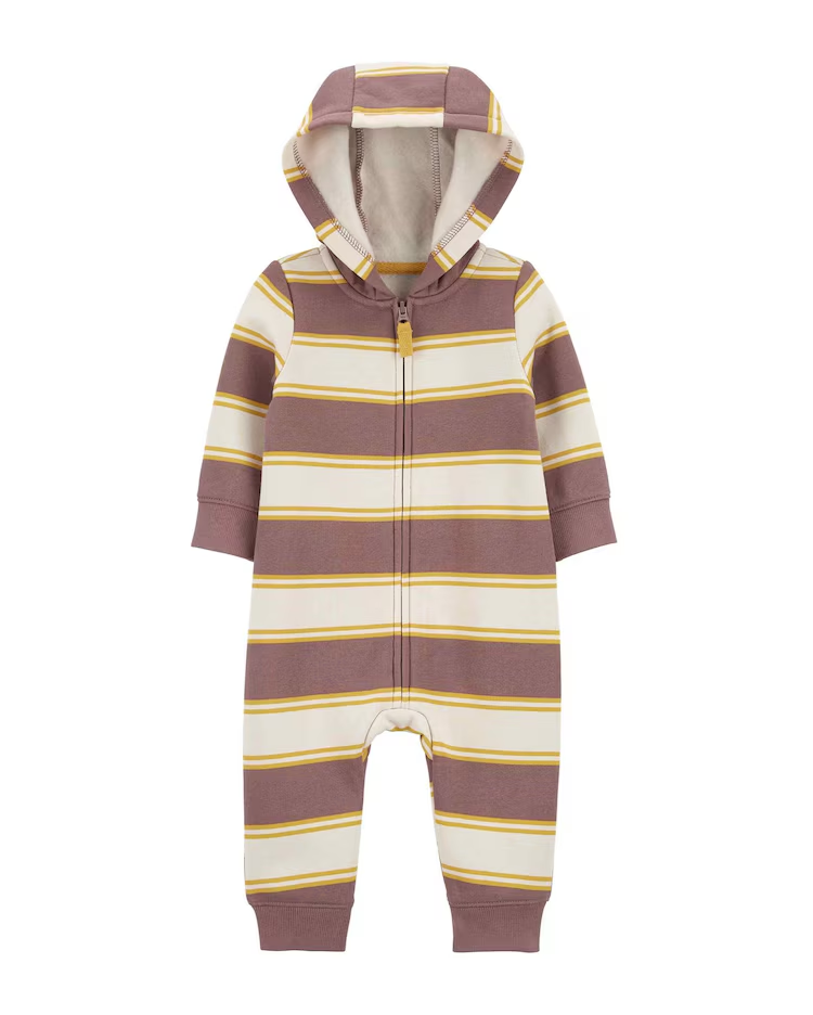 Macacão bebê listrado com capuz bege | Carter's