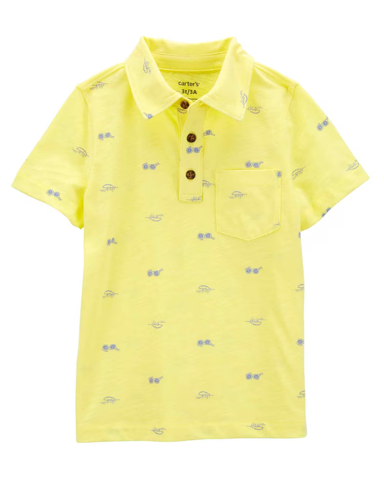Camisa polo infantil com bolso óculos e ondas amarela | Carter's