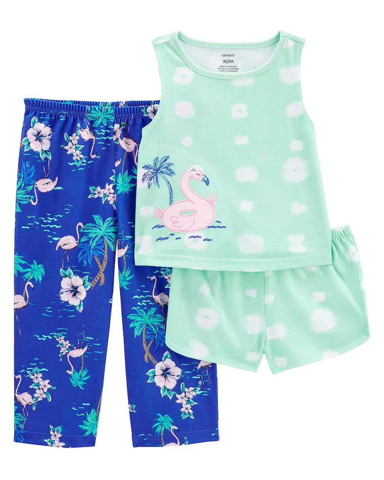 Pijama longo infantil 3 peças flamingos multicor | Carter's