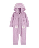 Macacão bebê de fleece poá e bichinhos com capuz lilás | Carter's
