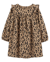 Vestido infantil evasê manga longa oncinha marrom | Carter's