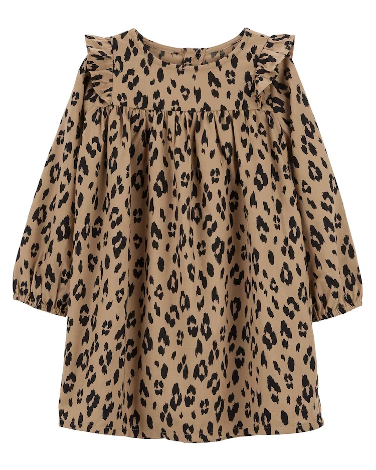 Vestido infantil evasê manga longa oncinha marrom | Carter's