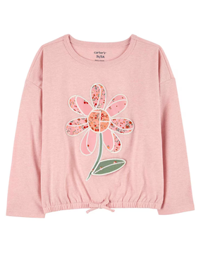 Blusa de moletom infantil com elástico flor rosa | Carter's