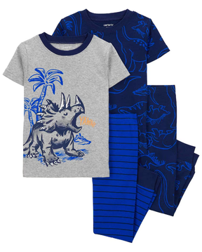 Pijama longo infantil 4 peças listras mescla triceratops multicor | Carter's