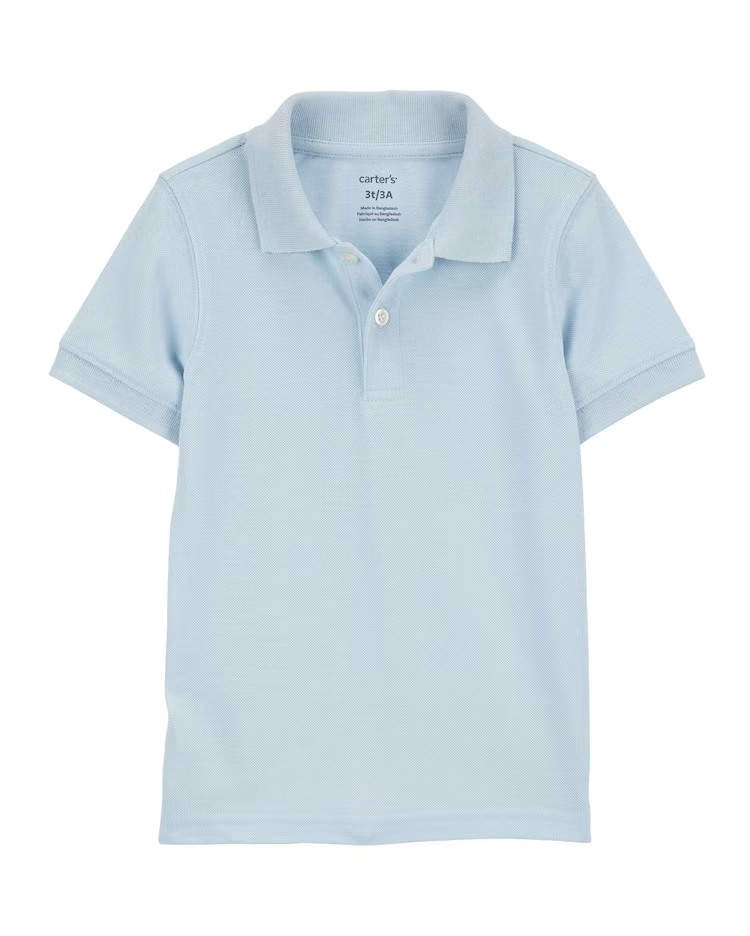 Camisa polo infantil com botões lisa azul | Carter's