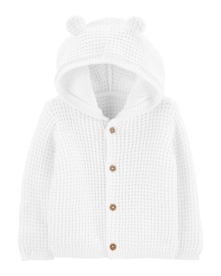 Casaco Bebê Tricô Orelhinhas Branco Carter's Tam RN a 12 Meses