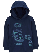 Blusa de moletom infantil com capuz carros azul | Carter's