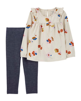 Conjunto longo infantil 2 peças floral com babados multicor | Carter's