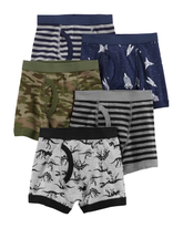 Kit Cueca Boxer Infantil Carter's 5 Peças Algodão Azul Marinho/Cinza Mescla/Verde Militar Tam 2 a 8