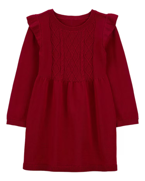 Vestido infantil babados com manga longa vermelho | Carter's