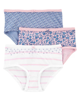 Kit Calcinha Infantil Carter's 3 Peças Floral Azul/Rosa/Branco Tam 2 a 8