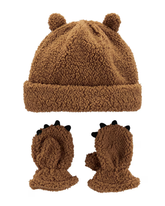 Kit Gorro + Par de Luvas Infantil Carter's Pelúcia Marrom Tam 2 a 4