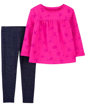 Conjunto longo infantil 2 peças jeans floral multicor | Carter's