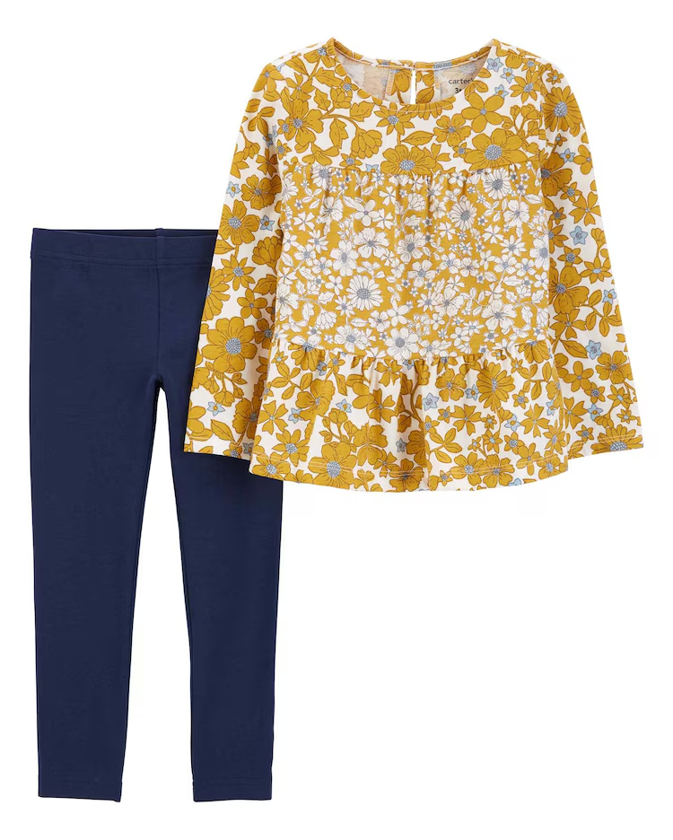 Conjunto longo infantil 2 peças manga longa floral multicor| Carter's