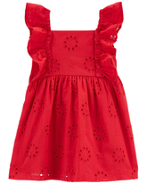 Vestido bebê com babados e laise vermelho | Carter's