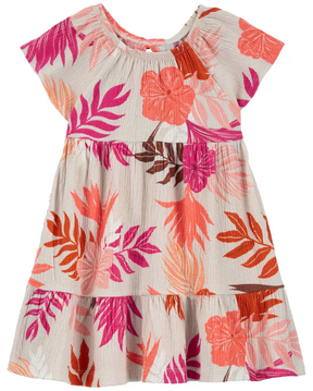 Vestido infantil evasê folhagem multicor | Carter's