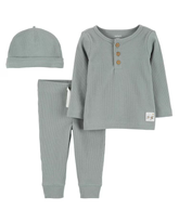 Conjunto longo bebê 2 peças e touca canelado verde | Carter's