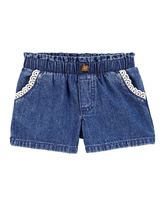 Short jeans infantil com babado denim escuro | Carter's