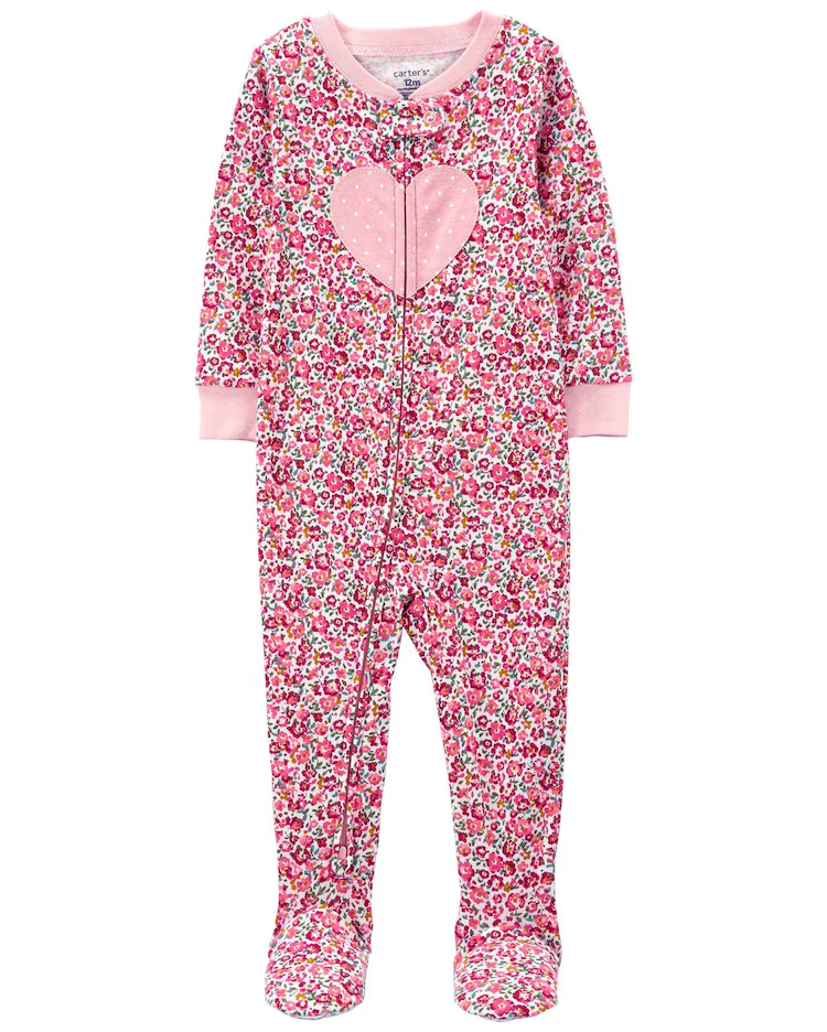 Macacão pijama bebê com pezinho coração floral | Carter's