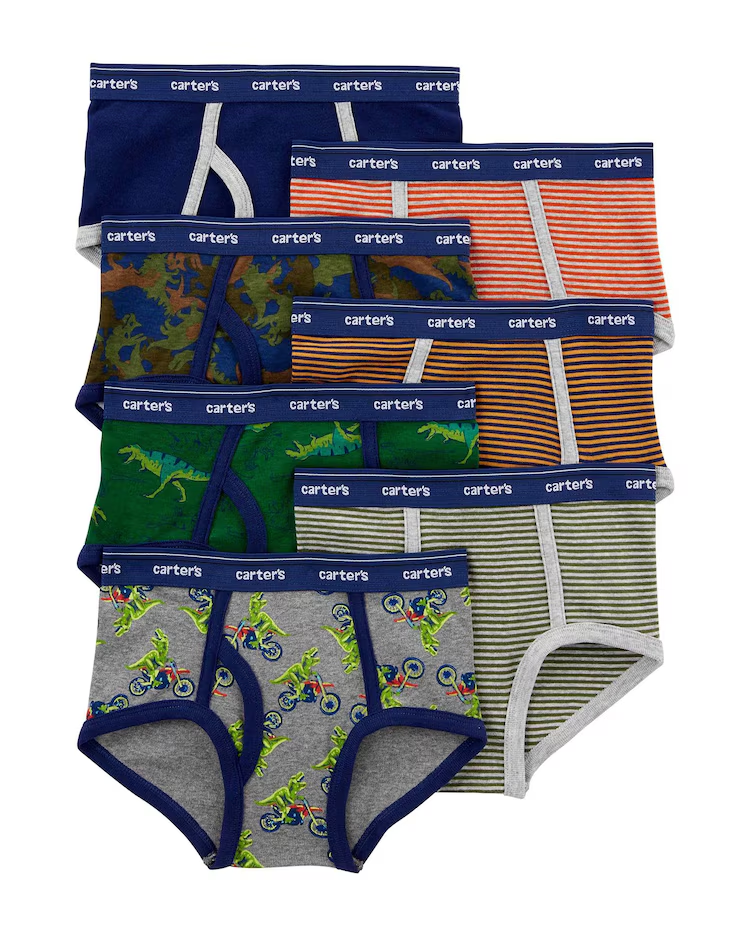 Kit cueca infantil slip 7 peças listras e camuflado verde | Carter's