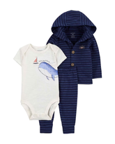 Conjunto longo bebê 3 peças capuz listrado e baleia multicor | Carter's