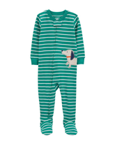 Macacão pijama infantil com pezinho patch cachorro verde | Carter's
