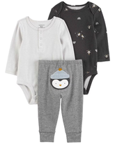 Conjunto longo bebê 3 peças bordado pinguim multicor | Carter's