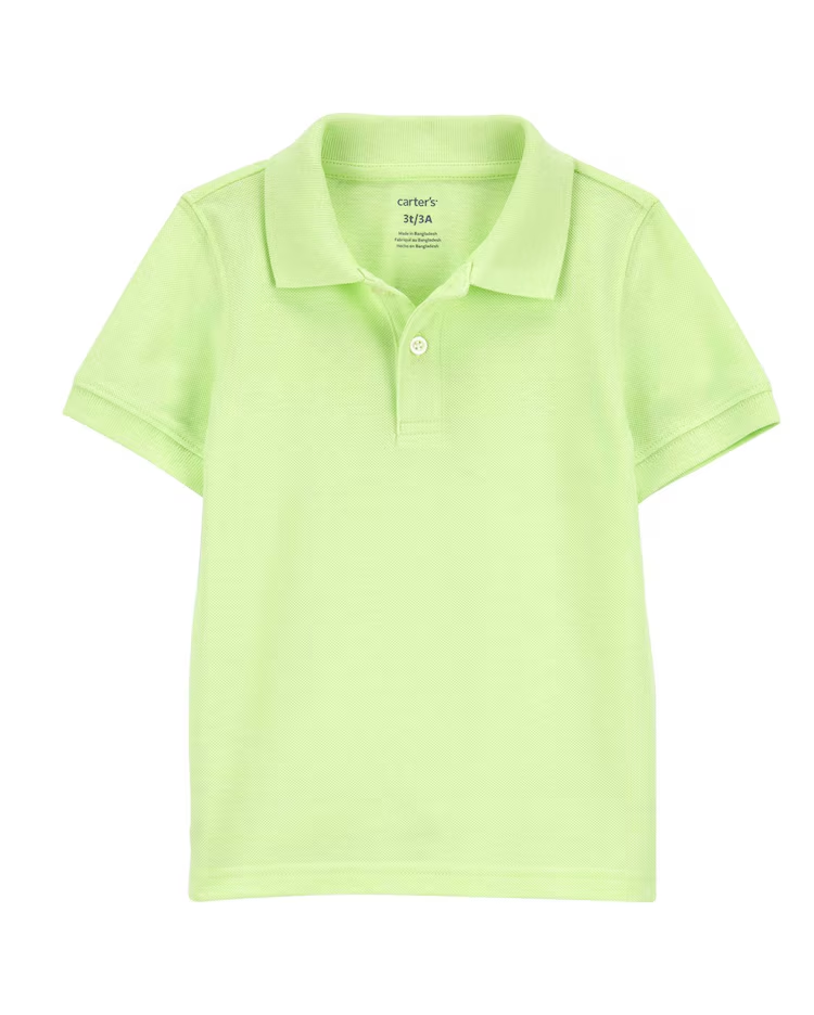 Camisa polo infantil com botões lisa verde | Carter's