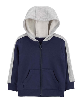 Blusão de moletom infantil aberto com capuz azul | Carter's