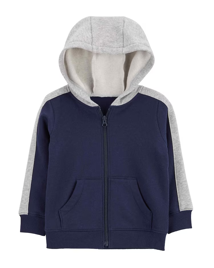 Blusão de moletom infantil aberto com capuz azul | Carter's