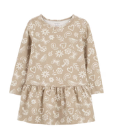 Vestido infantil evasê floral manga longa bege | Carter's
