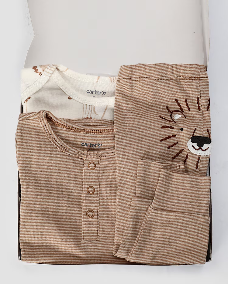 Kit conjunto longo bebê 3 peças leão + caixa de presente P nuvens multicor | Carter's