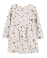 Vestido infantil evasê floral manga longa off-white | Carter's