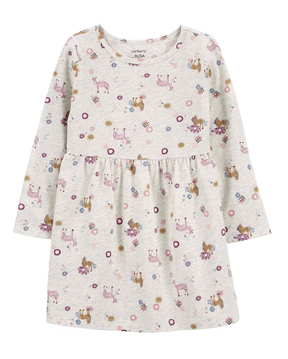 Vestido infantil evasê floral manga longa off-white | Carter's