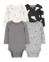 Kit body bebê 4 peças manga longa com estampa multicor | Carter's
