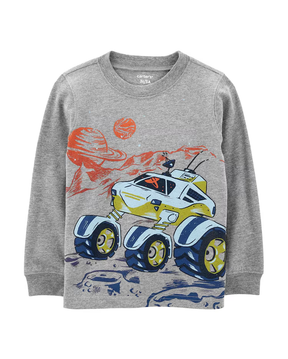 Camiseta infantil manga longa dirigir na lua cinza | Carter's