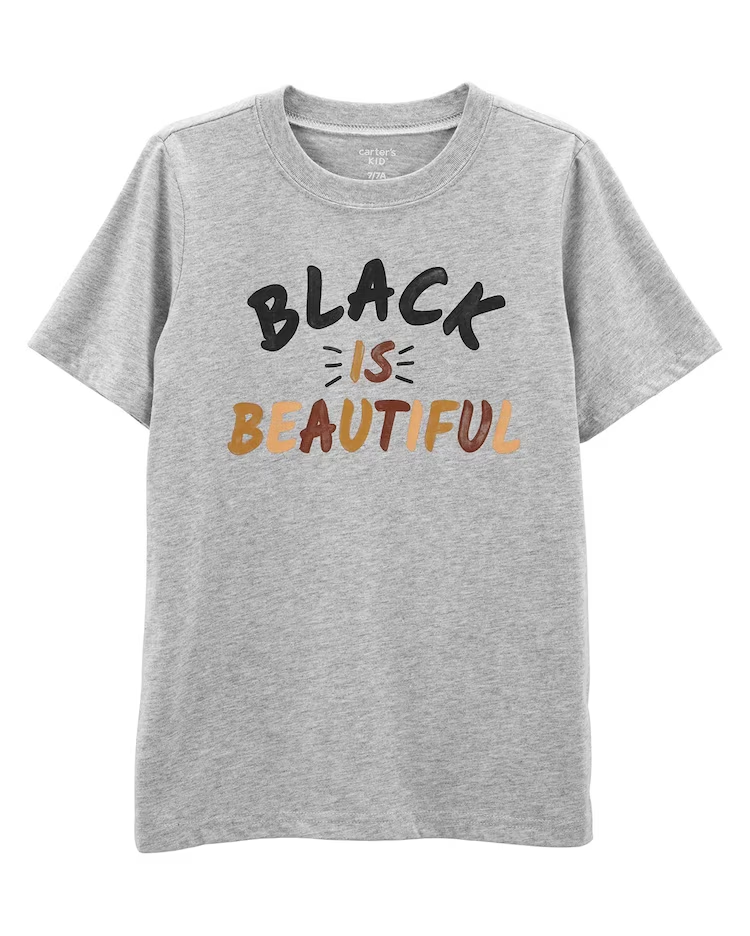 Camiseta Infantil Manga Curta Carter's Black is Beautiful Cinza Mescla Tam 6 a 8