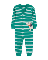 Macacão pijama infantil listrado patch cachorro verde | Carter's