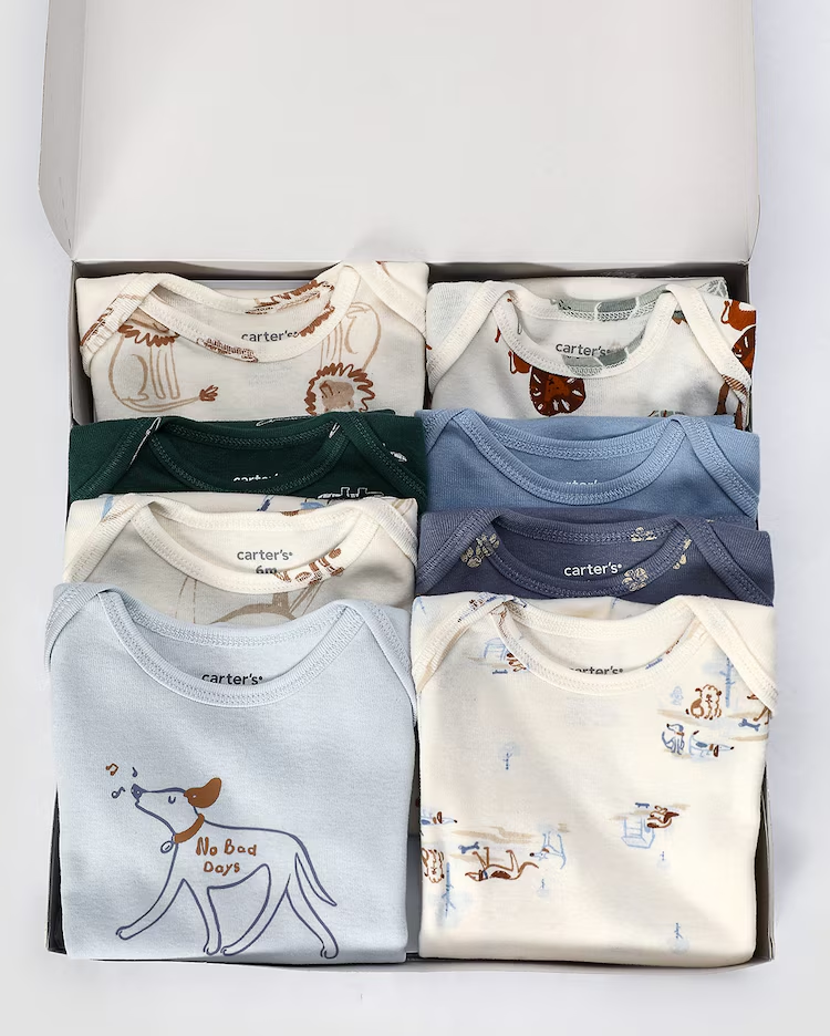 Kit body bebê 8 peças cachorros elefantes e jacaré + caixa presente M multicor | Carter's