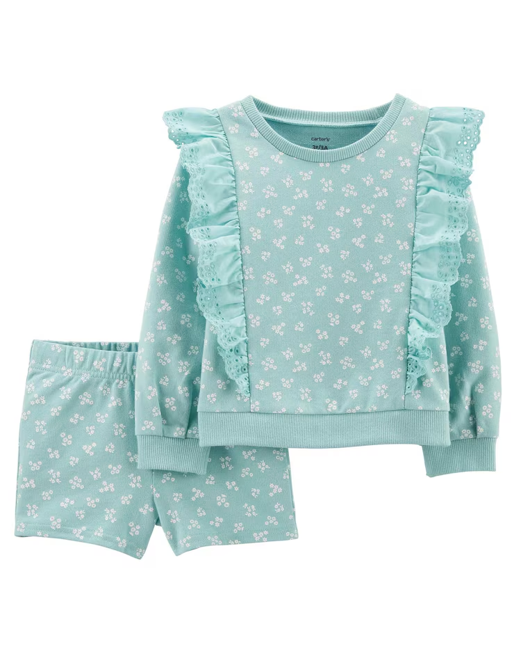 Conjunto Infantil Carter's 2 Peças Floral Verde Água Tam 2 a 5
