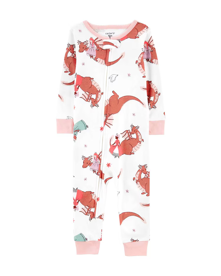 Macacão pijama infantil de dragões e princesas branco | Carter's
