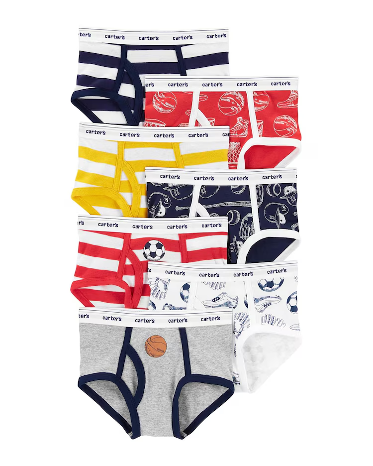 Kit cueca infantil slip 7 peças estampa de esporte vermelho | Carter's