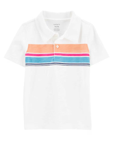 Camisa polo infantil com botões listrada branca | Carter's